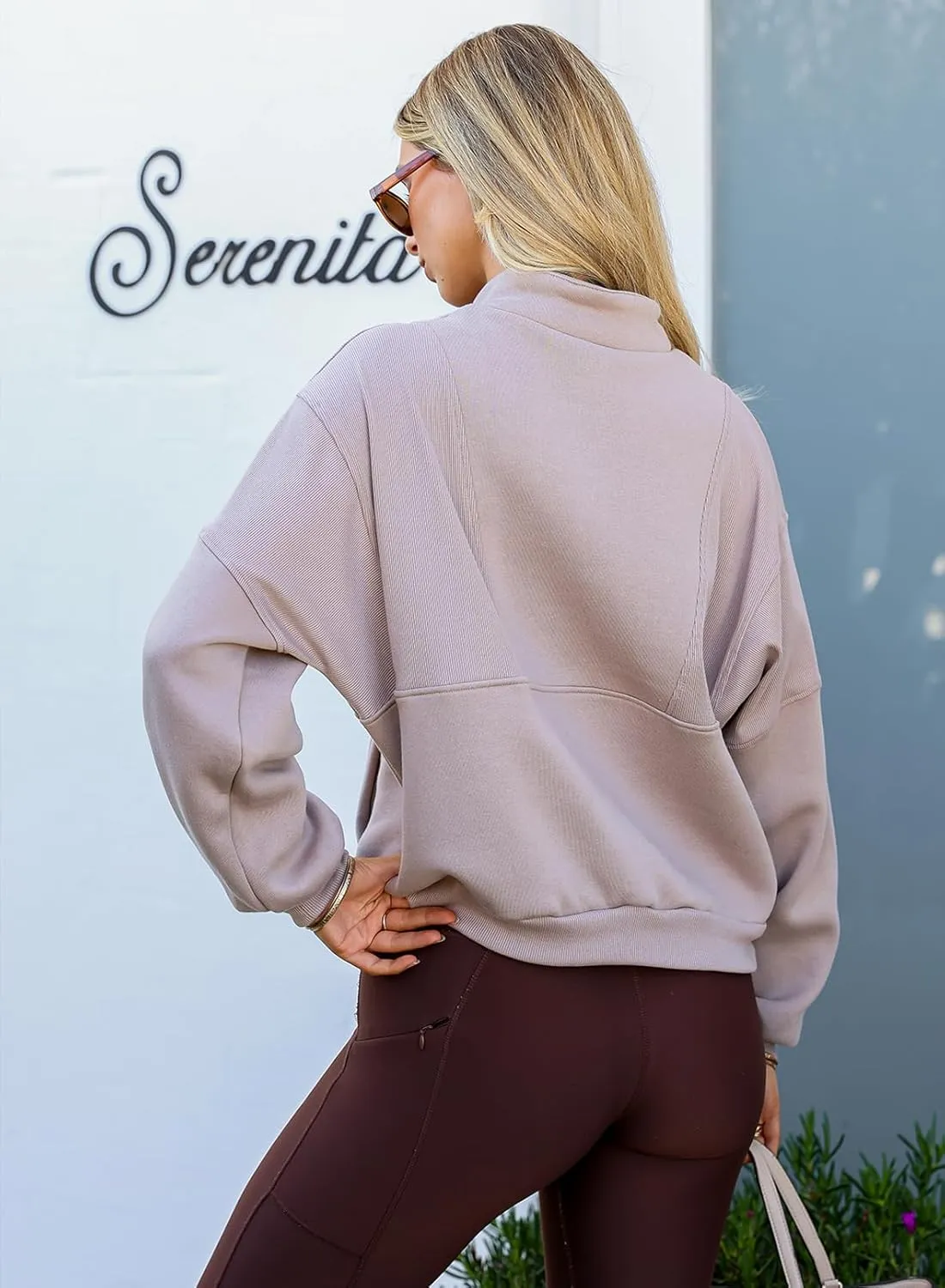 BLENCOT Women Half Zip Oversized Sweatshirts Long Sleeve Fleece Trendy Cropped Pullover Workout Warm Tops With Pockets S-2XL