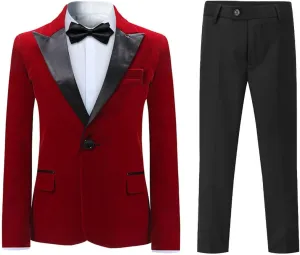 Boyland Boys Tuxedo Suit Velvet Peak Lapel Vintage 2 Pieces Slim Fit Jacket Pants Suit Set Prom Party