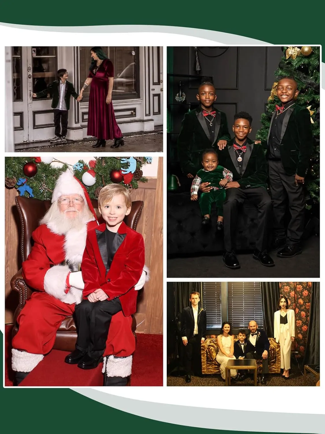 Boyland Boys Tuxedo Suit Velvet Peak Lapel Vintage 2 Pieces Slim Fit Jacket Pants Suit Set Prom Party