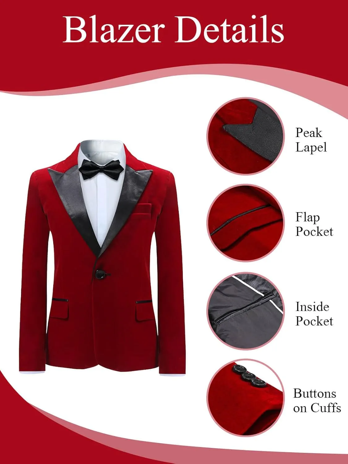 Boyland Boys Tuxedo Suit Velvet Peak Lapel Vintage 2 Pieces Slim Fit Jacket Pants Suit Set Prom Party