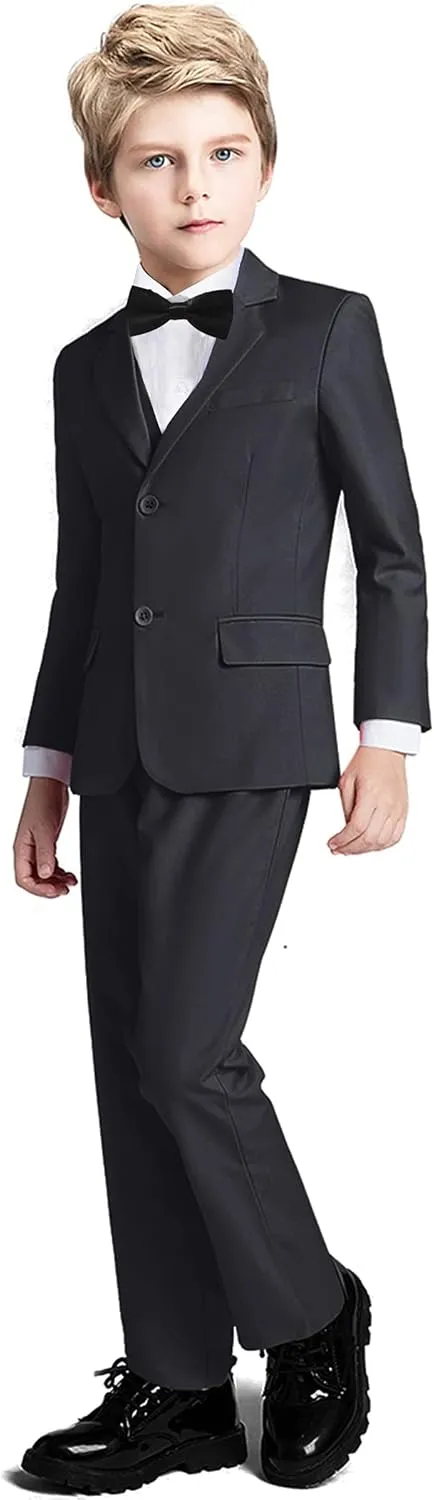 Boys Suit 5 Piece Kids Party Tuxedo Blazer Vest and Pants Set with Tie for Boy Formal