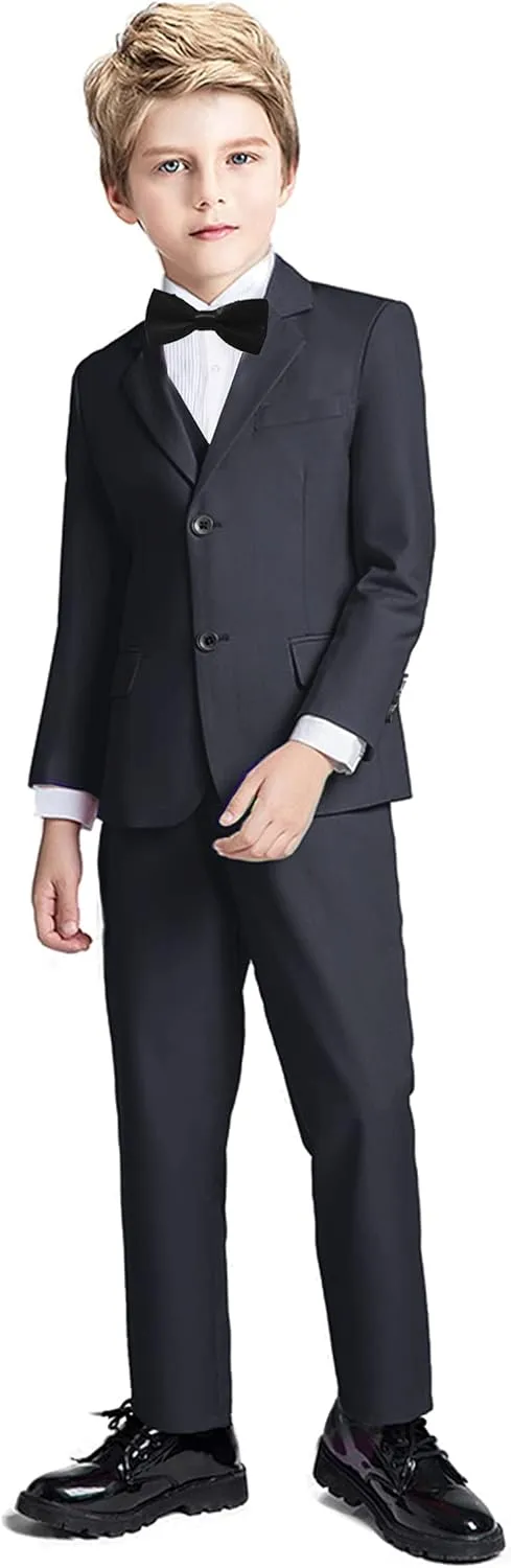 Boys Suit 5 Piece Kids Party Tuxedo Blazer Vest and Pants Set with Tie for Boy Formal