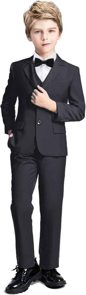 Boys Suit 5 Piece Kids Party Tuxedo Blazer Vest and Pants Set with Tie for Boy Formal