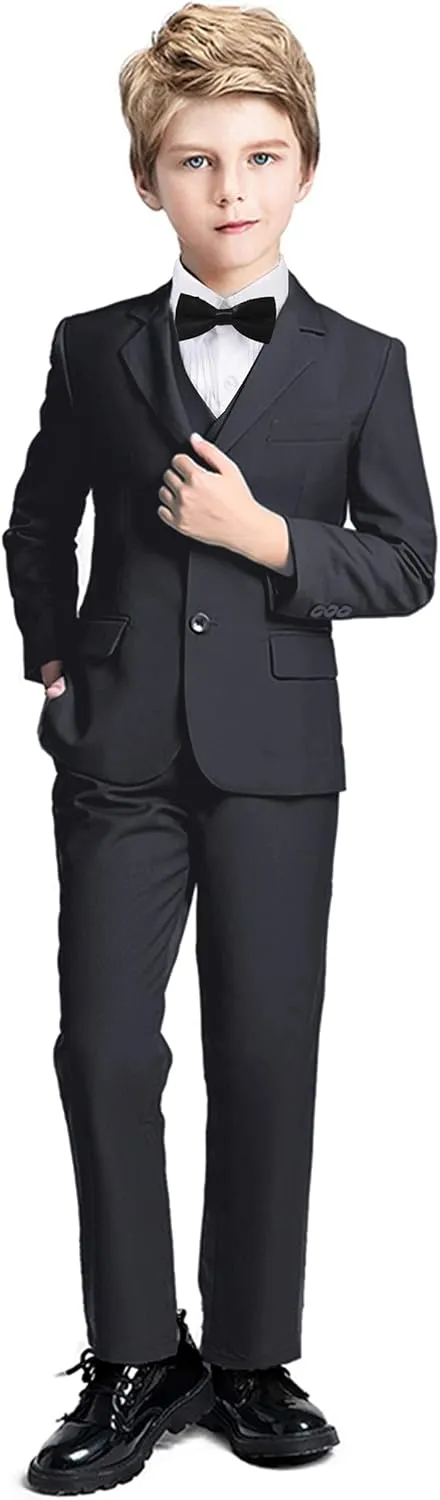 Boys Suit 5 Piece Kids Party Tuxedo Blazer Vest and Pants Set with Tie for Boy Formal