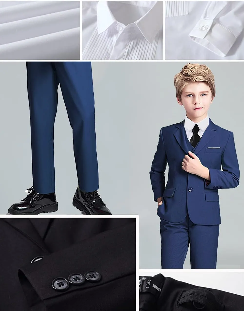 Boys Suit 5 Piece Kids Party Tuxedo Blazer Vest and Pants Set with Tie for Boy Formal