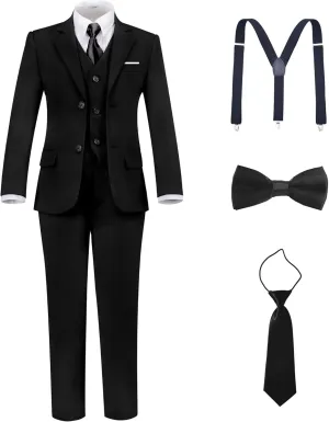 Boys Suit Kids Tuxedo Suits for Boys Adjustable Waist Vest Pants Suspenders Set Wedding Christmas Outfits