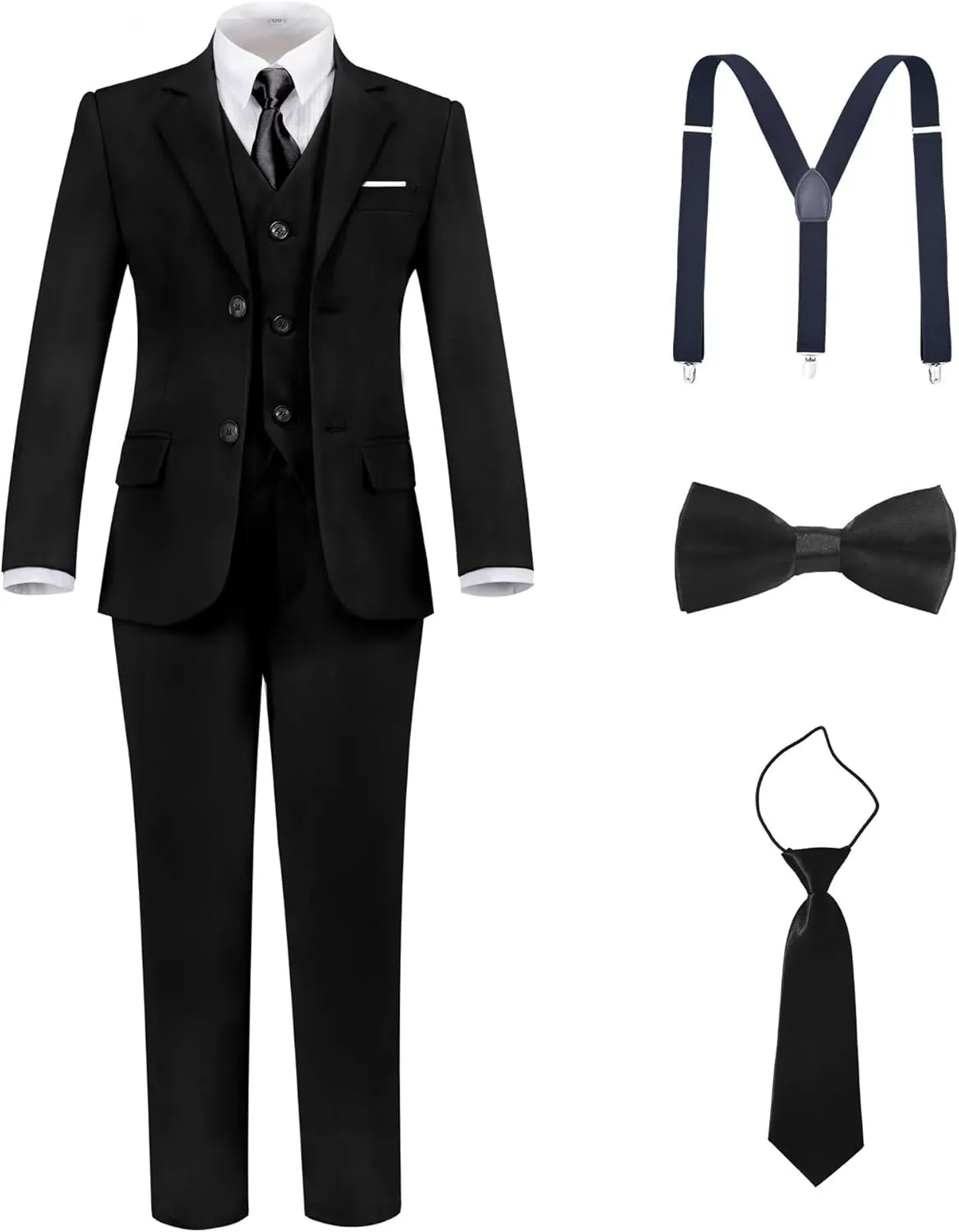 Boys Suit Kids Tuxedo Suits for Boys Adjustable Waist Vest Pants Suspenders Set Wedding Christmas Outfits