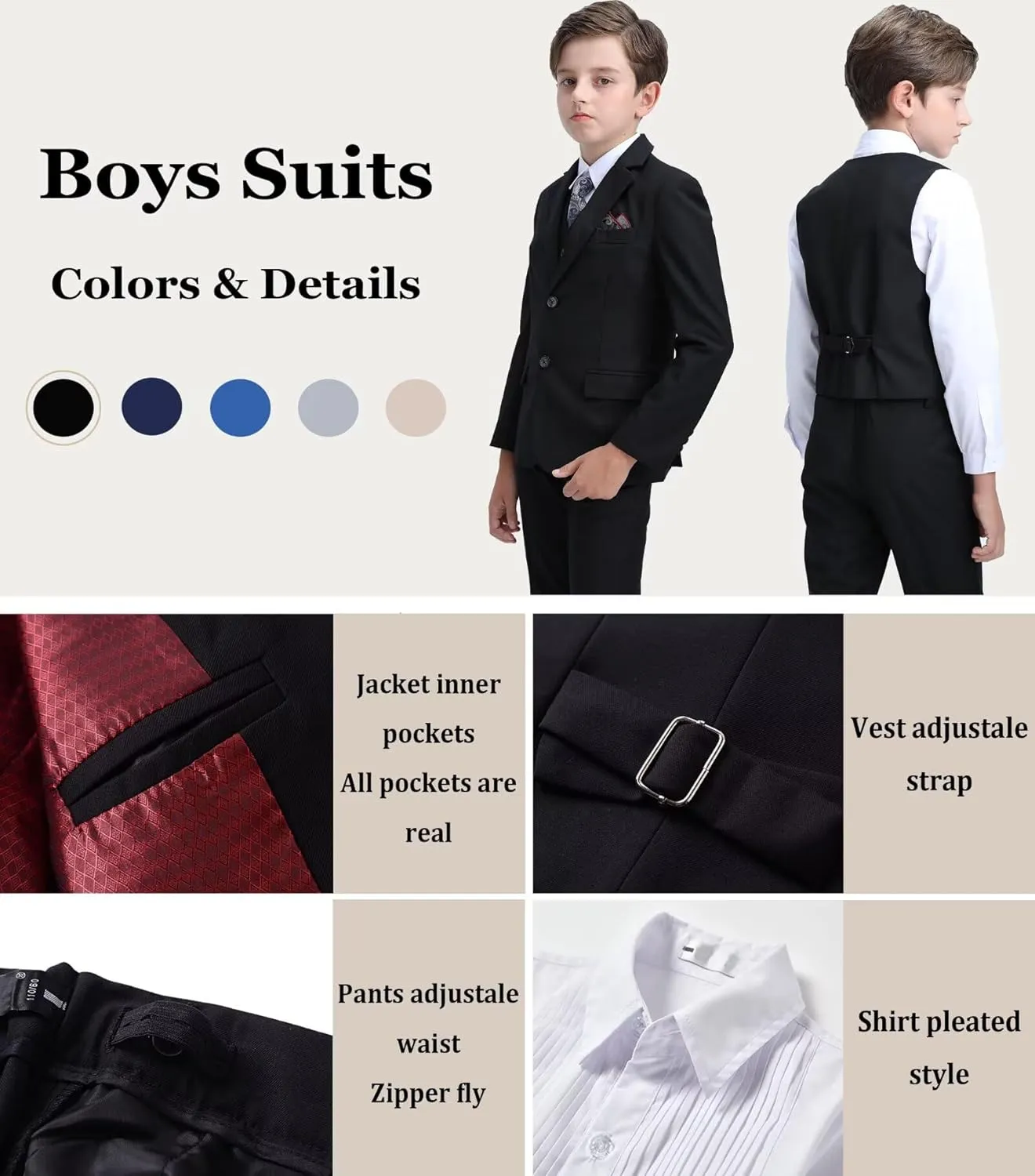 Boys Suit Kids Tuxedo Suits for Boys Adjustable Waist Vest Pants Suspenders Set Wedding Christmas Outfits