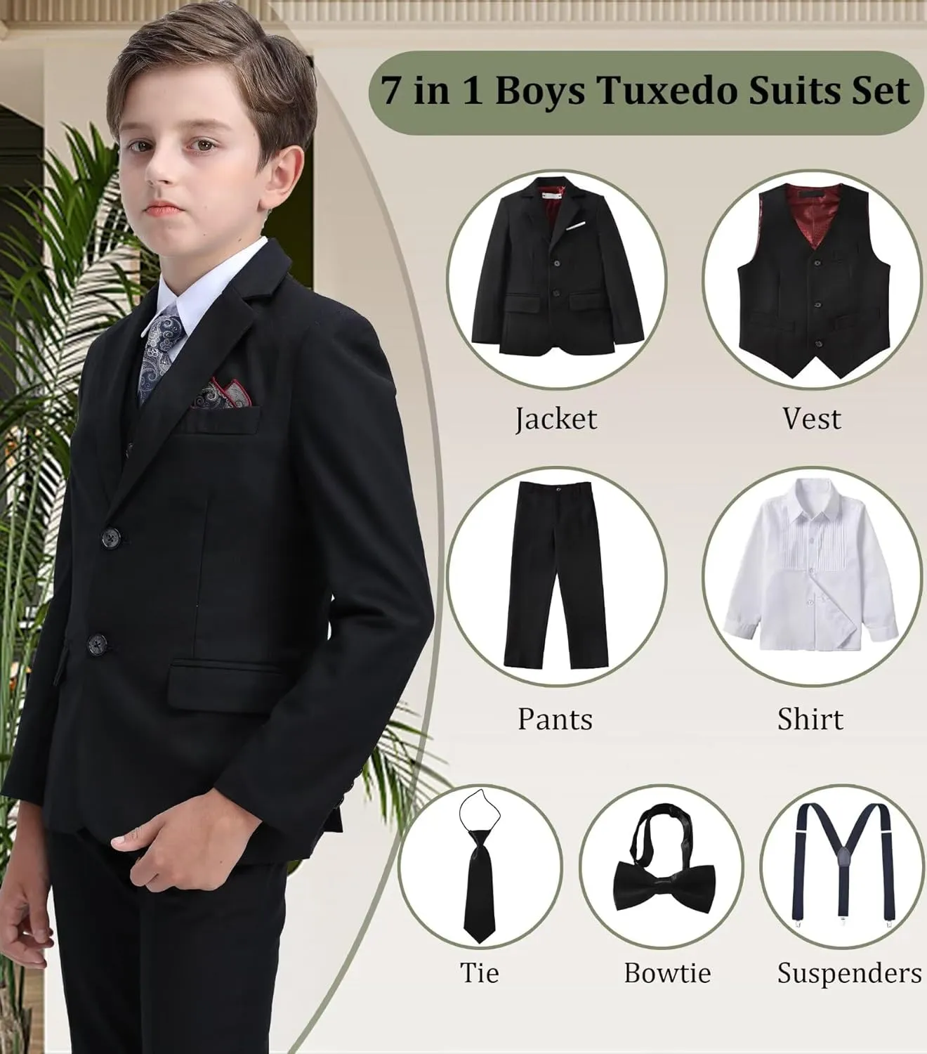 Boys Suit Kids Tuxedo Suits for Boys Adjustable Waist Vest Pants Suspenders Set Wedding Christmas Outfits