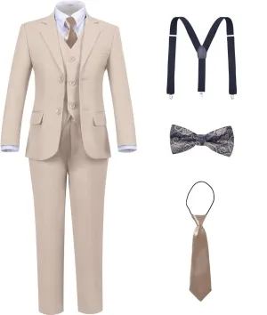 Boys Suit Kids Tuxedo Suits for Boys Adjustable Waist Vest Pants Suspenders Set Wedding Christmas Outfits