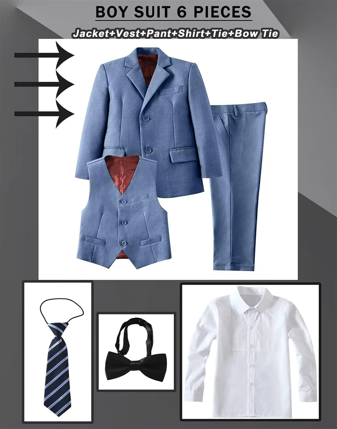 Boys Suit Set Slim Fit Kids Formal Suits Toddler Tuxedo Wedding Prom Classic Suits for Boy Teen Black Blue Dress Outfit