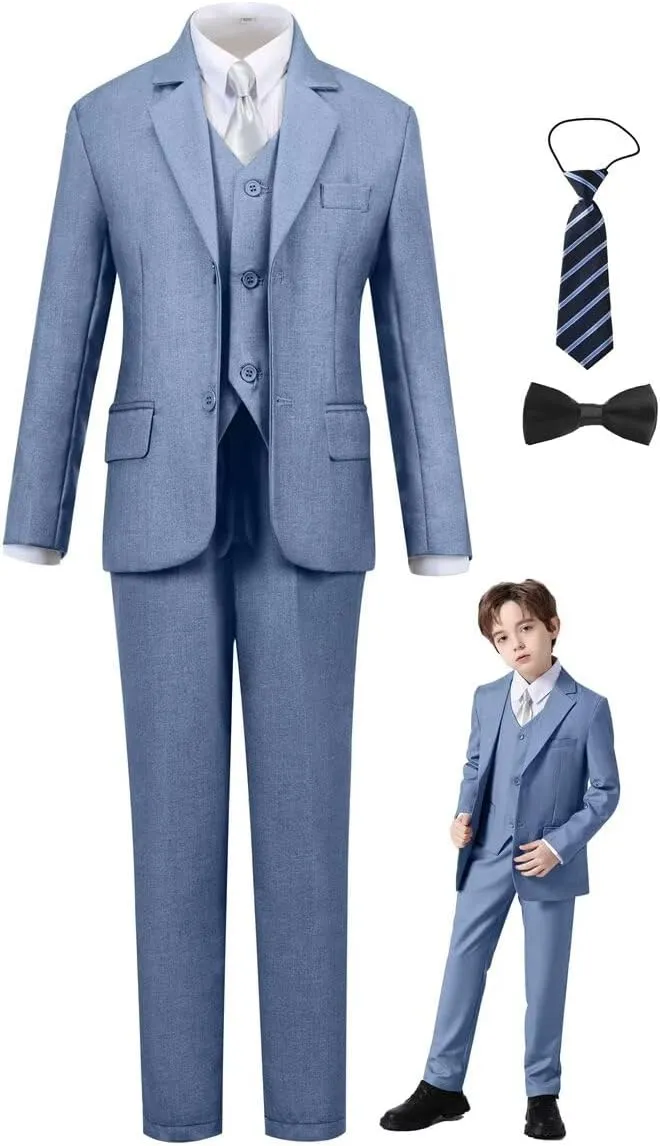 Boys Suit Set Slim Fit Kids Formal Suits Toddler Tuxedo Wedding Prom Classic Suits for Boy Teen Black Blue Dress Outfit