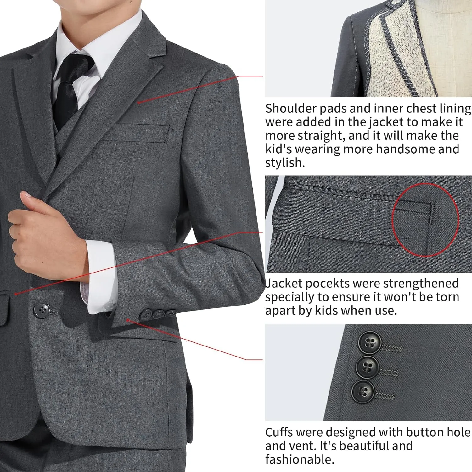 Boys Suit Teenager Suits Set for Boys, Kids Slim Fit Formal Wear Tuxedo, Ring Bearer Outfit for Wedding