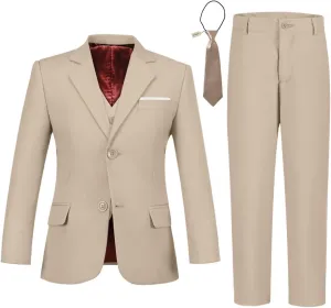 Boys Suits Set Slim Fit Kids Toddler Tux Suit for Teen Boy Wedding Outfit Communion Dress Clothes with Jacket Vest Pants Tie