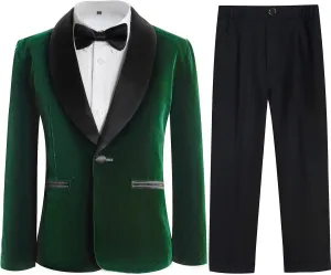 Boys Tuxedo Suit 3 Pieces Kids Formal Slim Fit Velvet Suits Set for Wedding Prom Party