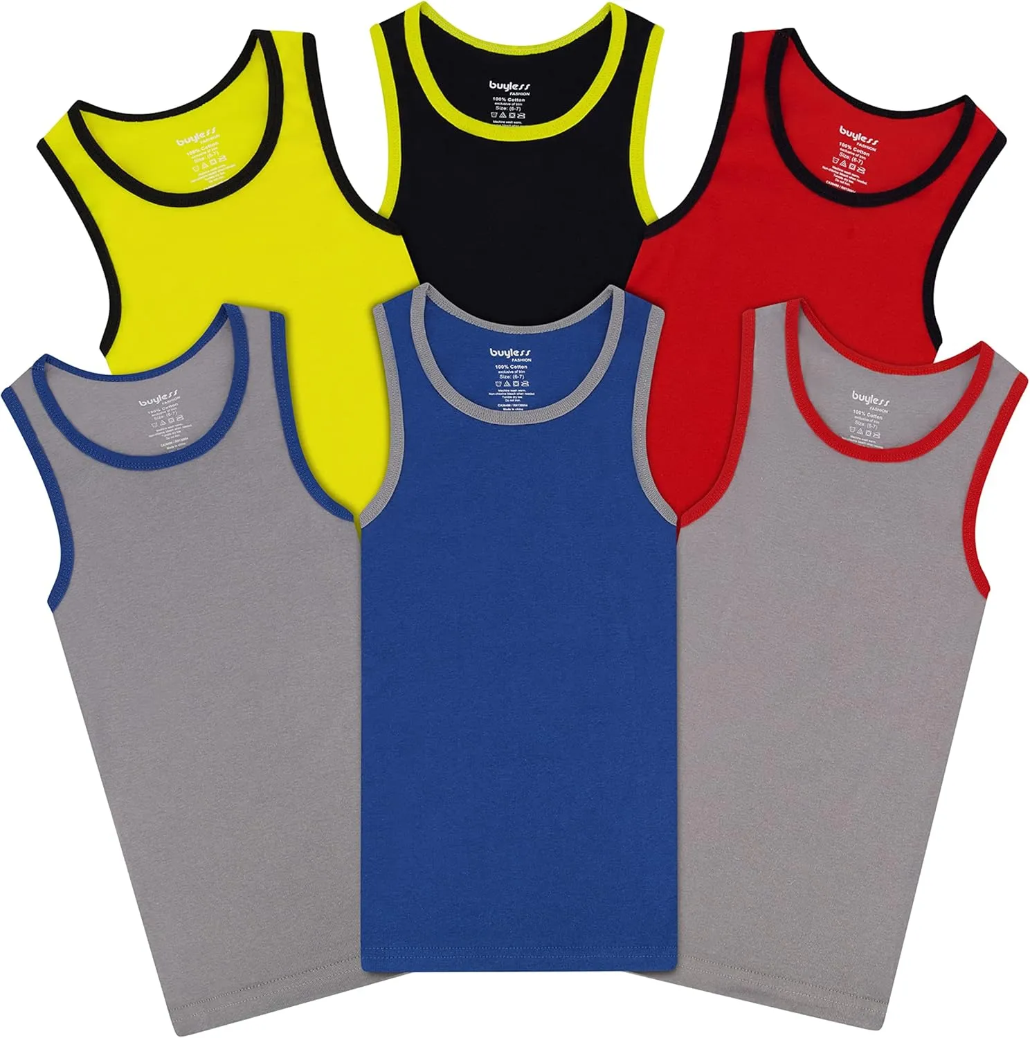 Buyless Fashion Boys Scoop Neck Tagless Undershirts Soft Cotton Tank Top (12 Pack)