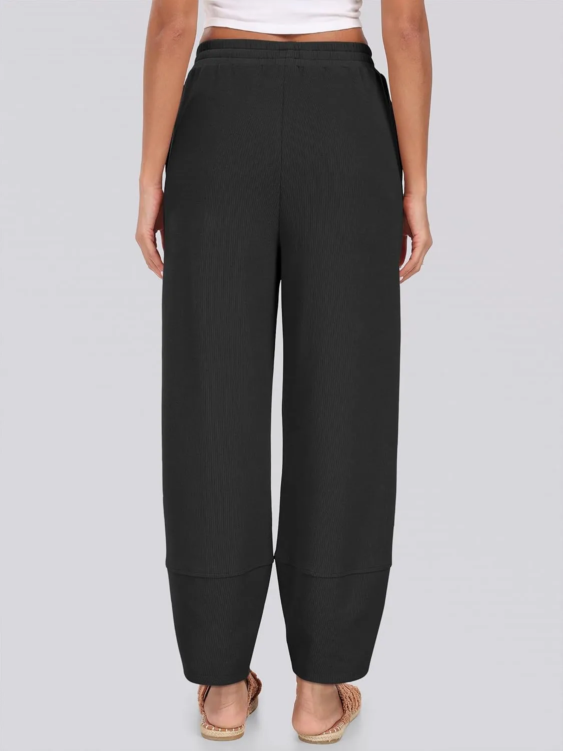 Caracilia Women Wide Leg Pants Casual Elastic Waist Loose Baggy Harem Comfy Beach Lounge Sweatpants with Pockets