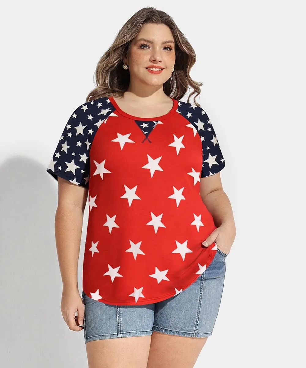 CARCOS Plus Size Tops for Women Short Sleeve Shirt Summer Star/Leopard/Tie Dye/Flower Crewneck Pullover Tunic XL-5XL