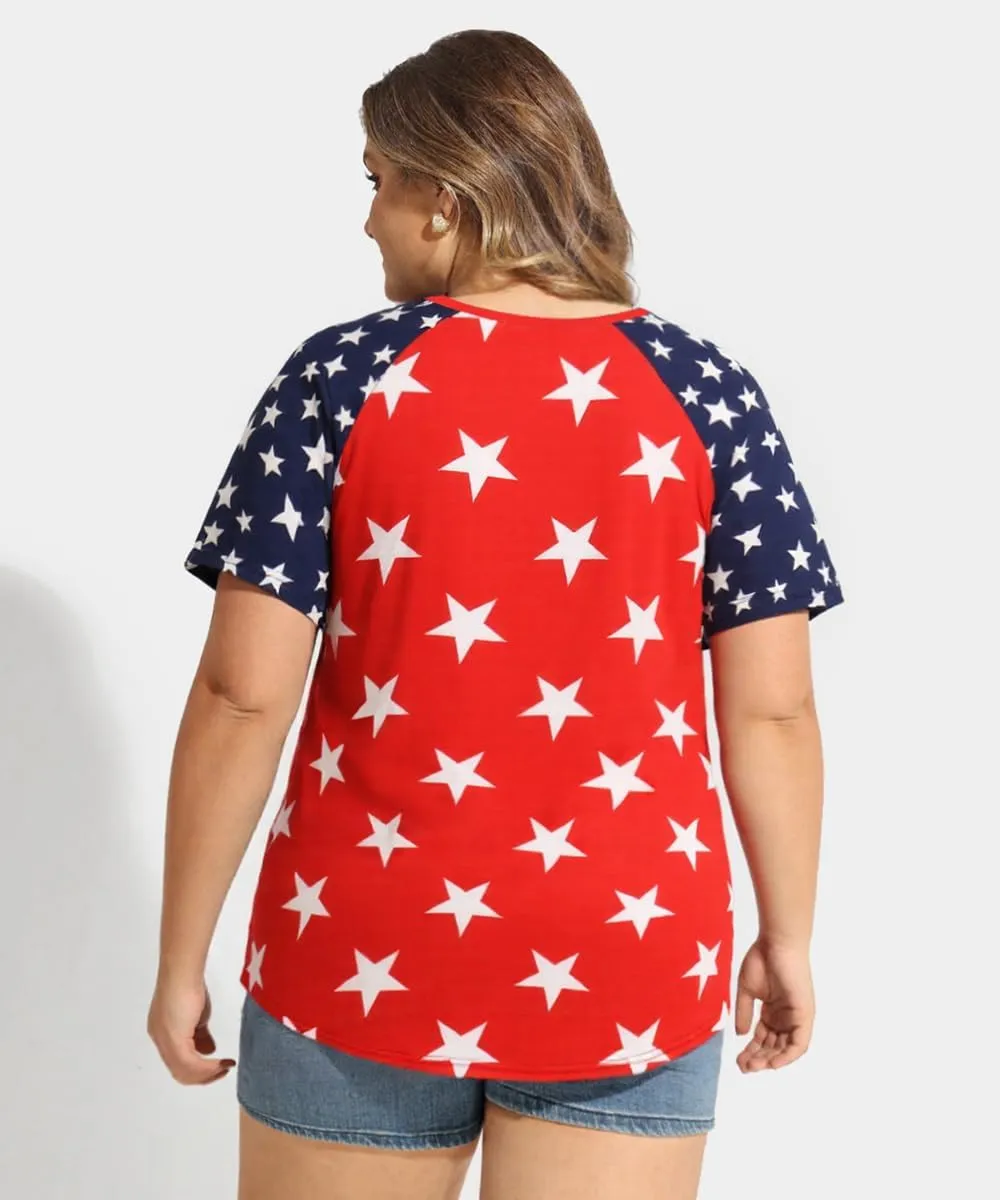CARCOS Plus Size Tops for Women Short Sleeve Shirt Summer Star/Leopard/Tie Dye/Flower Crewneck Pullover Tunic XL-5XL