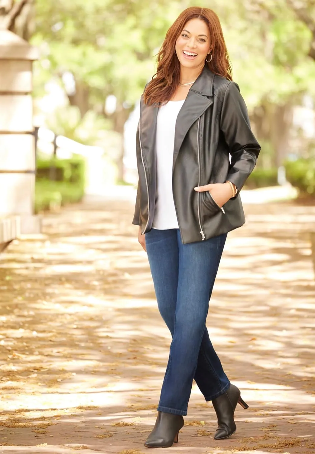 Catherines Women's Plus Size Faux Leather Moto Jacket