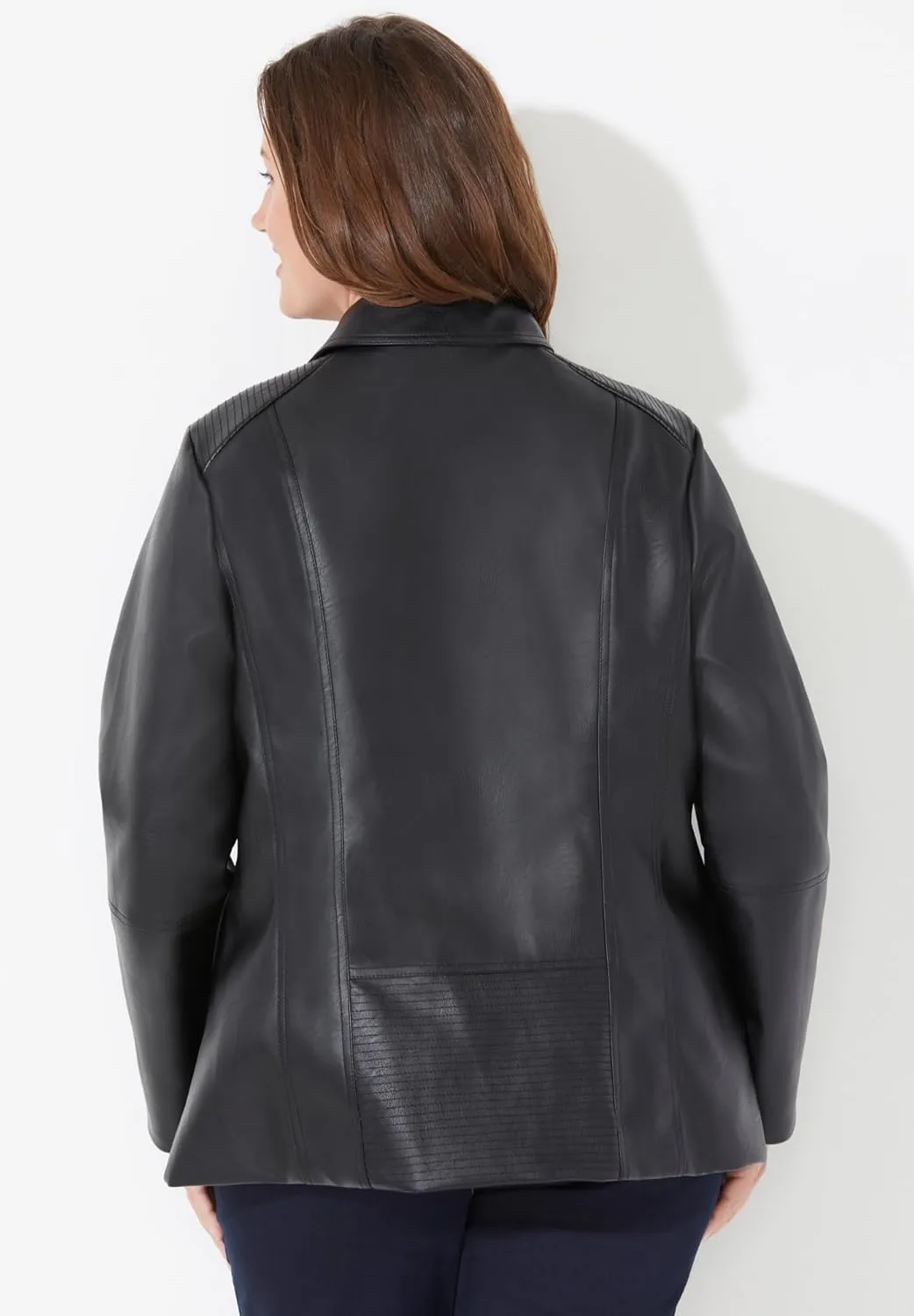 Catherines Women's Plus Size Faux Leather Moto Jacket