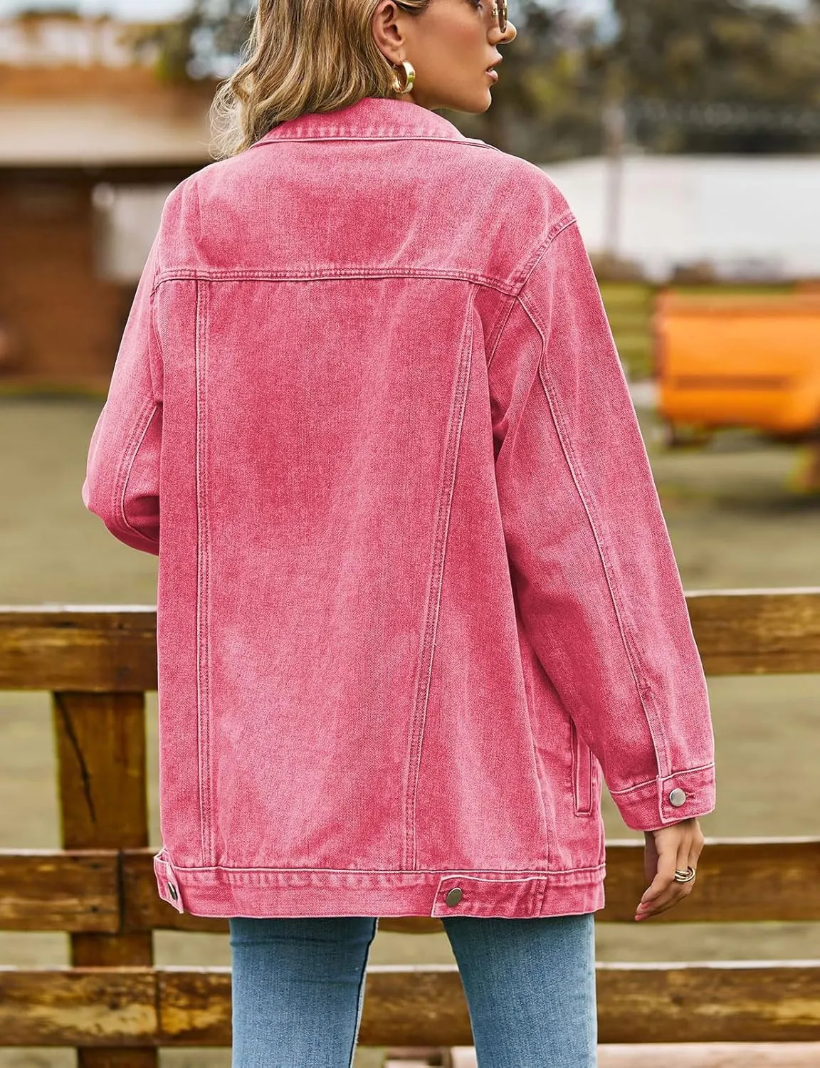 chouyatou Women's Fall Oversized Denim Jacket Button Down Boyfriend Mid Long Jean Jacket Shacket