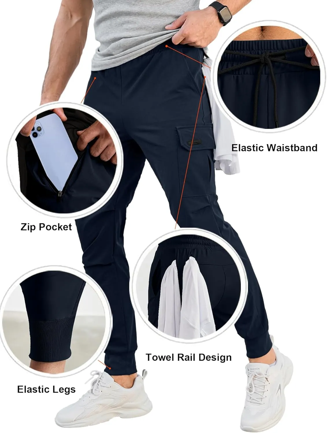 Comdecevis Men's Cargo Jogger Pants Stretch Sweatpants Slim Fit Tactical Pants with Zipper Pockets Casual Trousers
