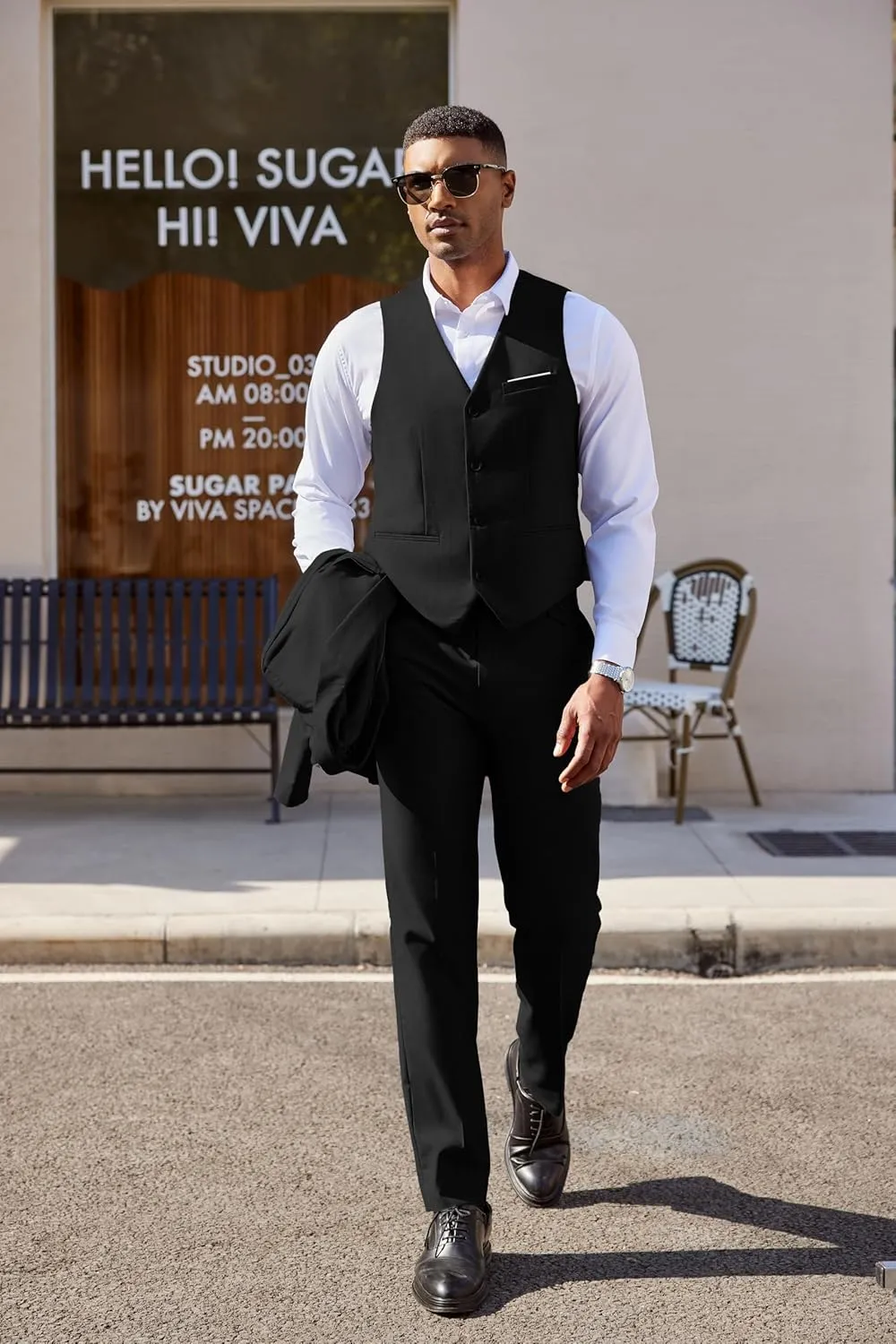 COOFANDY Men's 3 Pieces Suit Classic One Button Single Breasted Slim Fit Blazer Jacket Vest Pants Set Wedding Busines