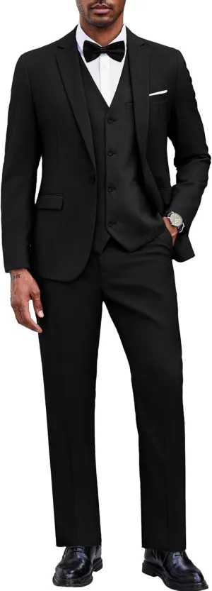 COOFANDY Men's 3 Pieces Suit Classic One Button Single Breasted Slim Fit Blazer Jacket Vest Pants Set Wedding Busines