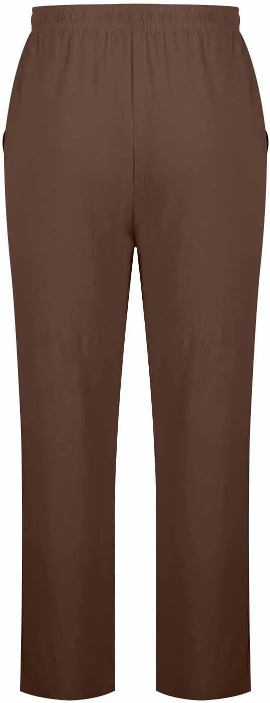 Cotton Linen Pants Men Casual Loose Fit Elastic Drawstring Waist Wide Leg Pant Lightweight Summer Beach Pants Pockets