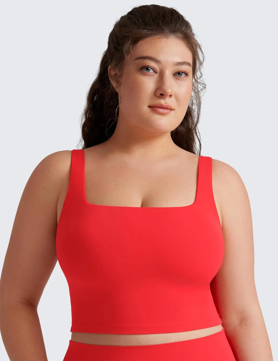 CRZ YOGA Butterluxe Womens Square Neck Longline Sports Bra - Workout Crop Tank Tops Padded Yoga Camisole with Built in Pads