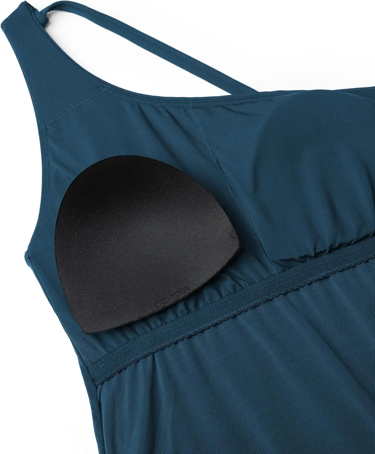 CRZ YOGA One Shoulder Tankini Tops for Women Ruched Bathing Suits Tummy Control Adjustable Swimsuit Only No Bottom Padded
