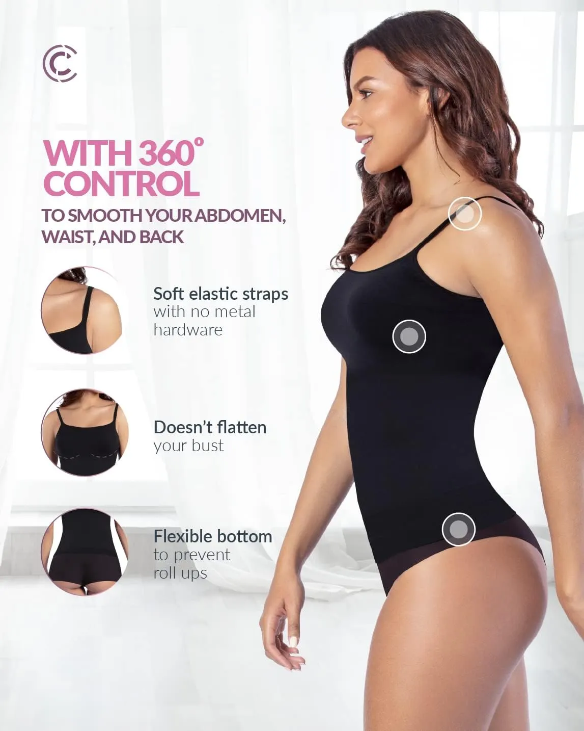 CURVEEZ Womens Tops - Scoop Neck Cami - Tank Top for Women, Camisole for Women, Tummy Control Shapewear For Fupa Control