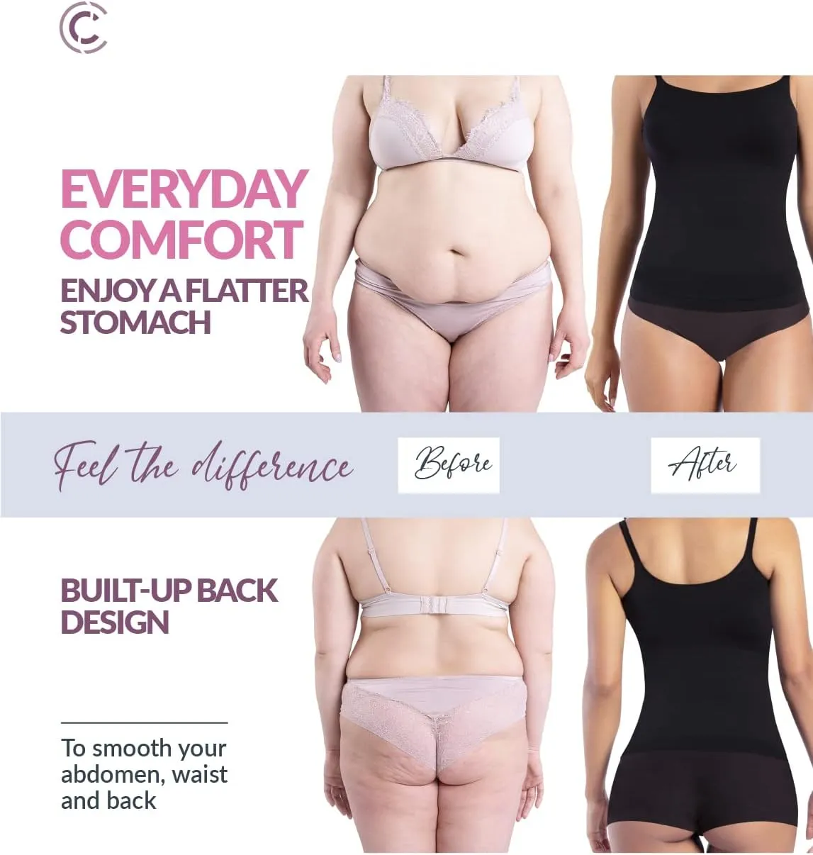 CURVEEZ Womens Tops - Scoop Neck Cami - Tank Top for Women, Camisole for Women, Tummy Control Shapewear For Fupa Control