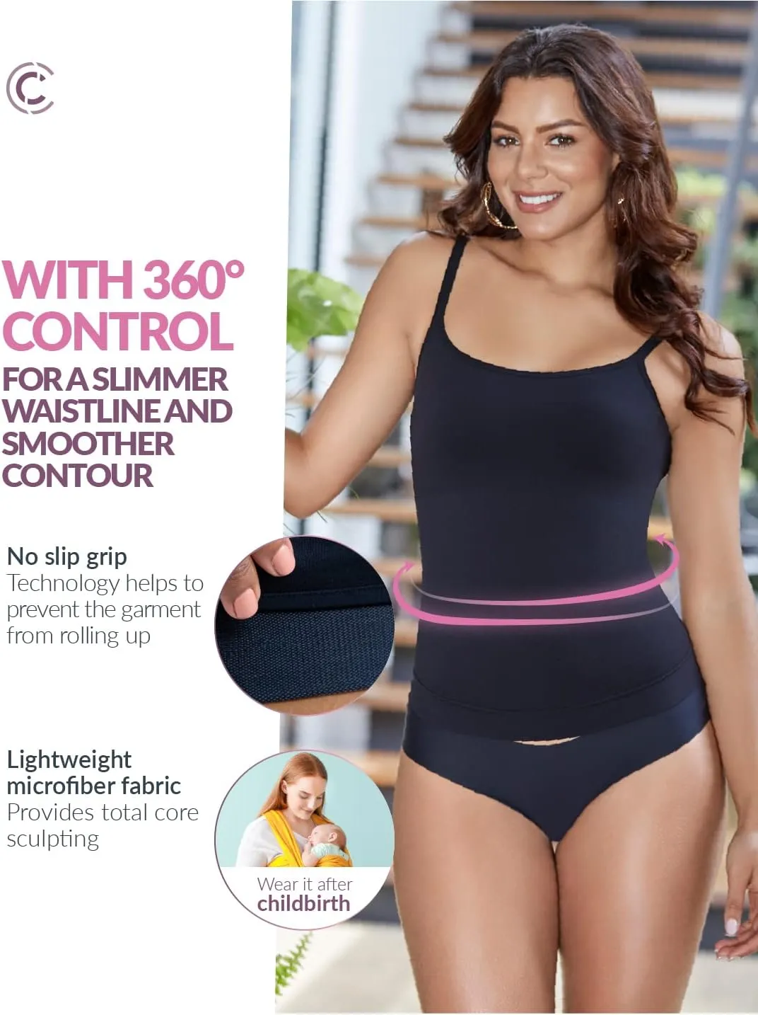 CURVEEZ Womens Tops - Scoop Neck Cami - Tank Top for Women, Camisole for Women, Tummy Control Shapewear For Fupa Control
