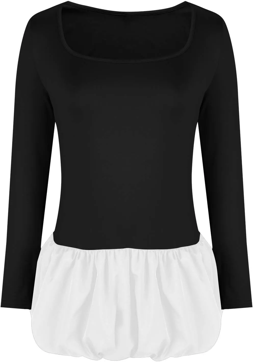 Cute Bubble Mini Dress for Women Slim Fit Scoop Neck Tops Patchwork Dresses Long Sleeve Y2K Color Block Short Dress