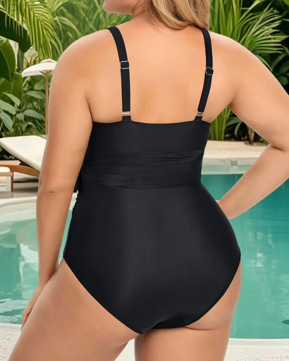 Daci Plus Size One Piece Swimsuit - Tummy Control Bathing Suit for Women Cutout Swimwear