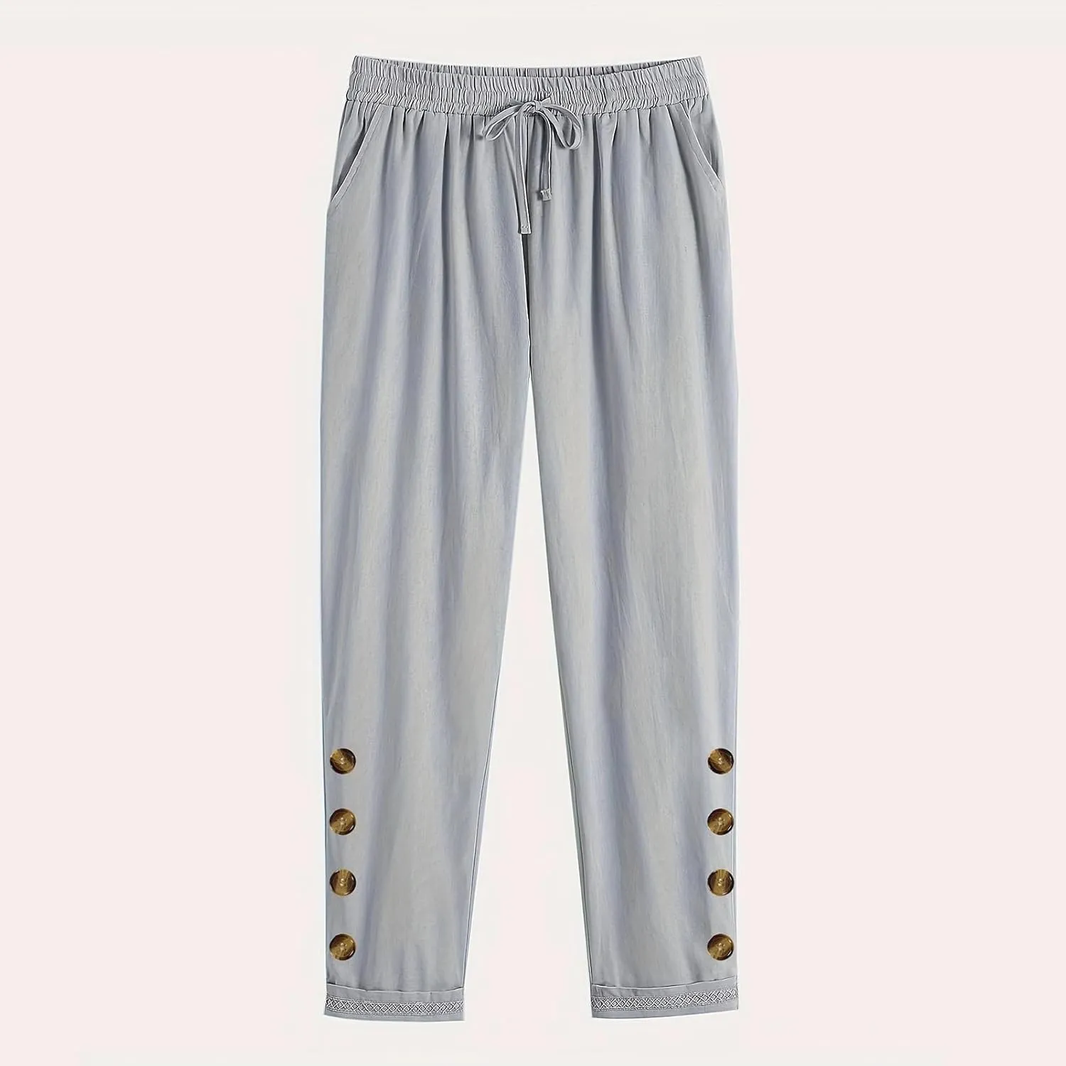 DASAYO Womens Linen Pants Drawstringgg Elastic Waist Straight Legg Trousers Summer Lightweigght Casual Pants with Pockets