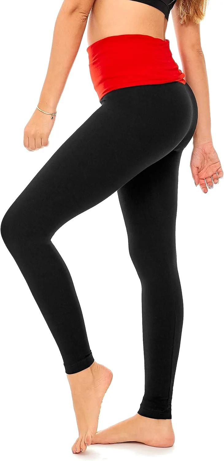 DEAR SPARKLE Fold Over Yoga Pants for Women Cotton Leggings Foldover High Waist Leggings Plus Size (C6 F)