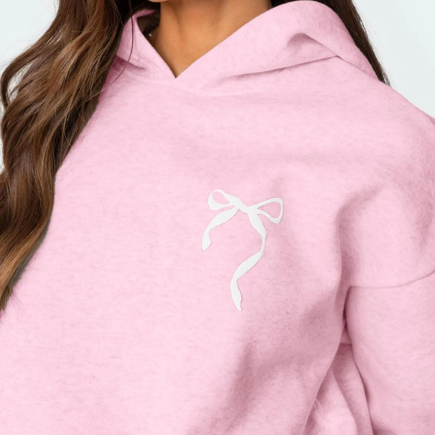 DSORVICD Women 2 Piece Outfits Y2k Bow Embroidery Long Sleeve Oversized Hoodie Baggy Sweatpants Bow Tie Sweatsuit Streetwear