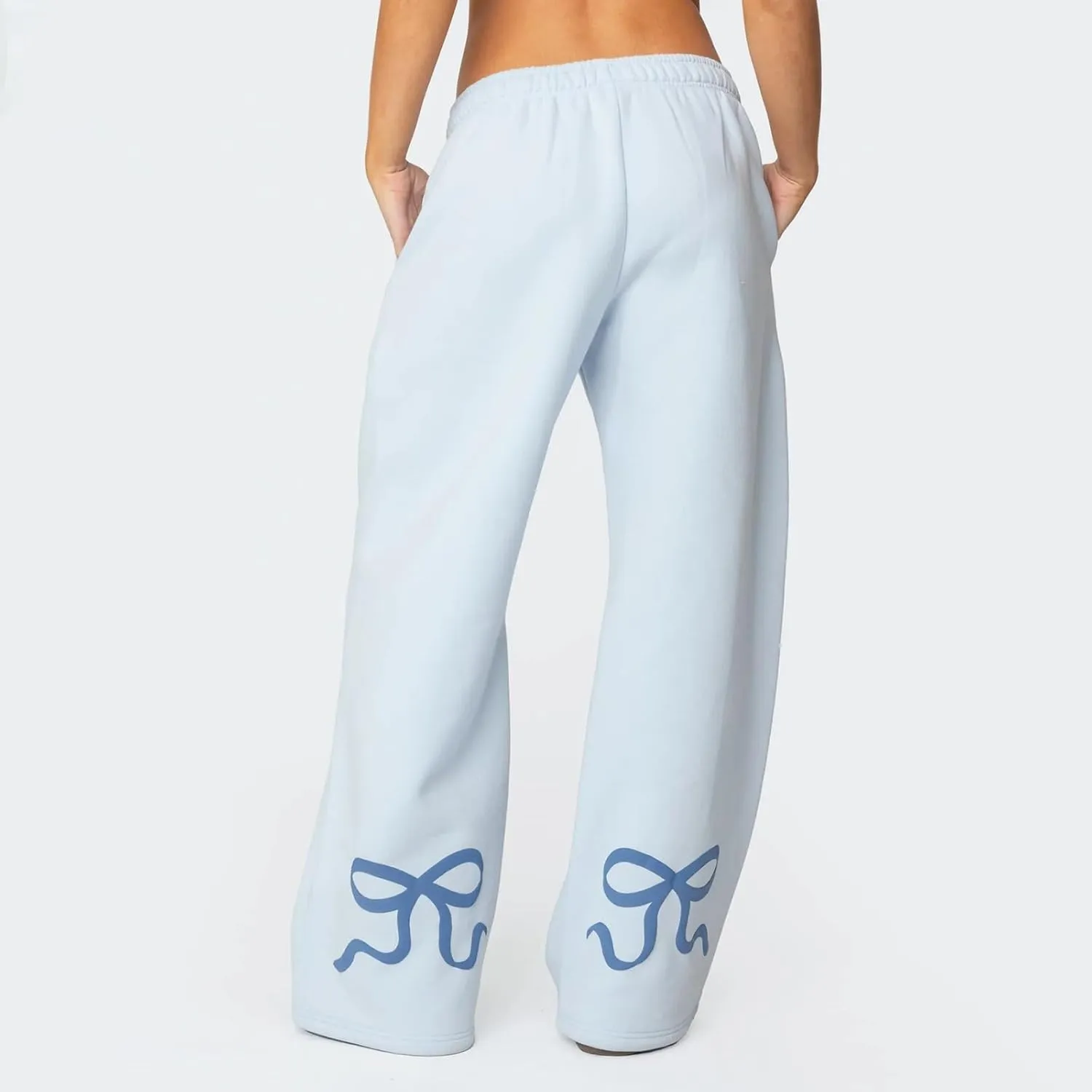 DSORVICD Women 2 Piece Outfits Y2k Bow Embroidery Long Sleeve Oversized Hoodie Baggy Sweatpants Bow Tie Sweatsuit Streetwear