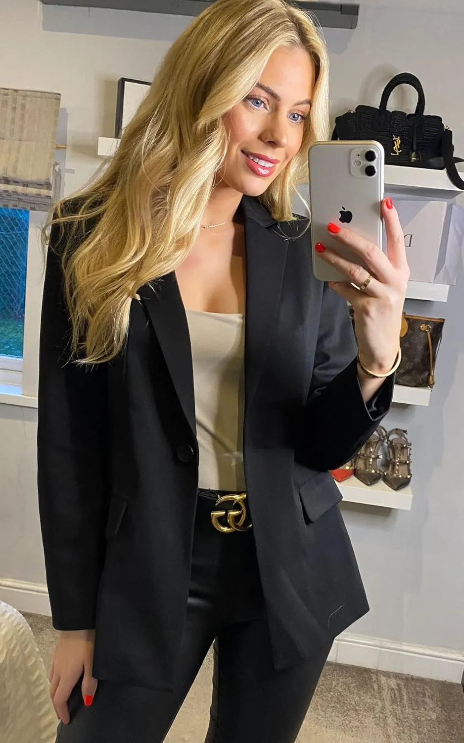EXTRO&VERT Women Blazer Lightweight Long Sleeves Single Button Slim Casual Business Office Outfit
