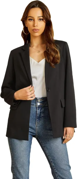 EXTRO&VERT Women Blazer Lightweight Long Sleeves Single Button Slim Casual Business Office Outfit