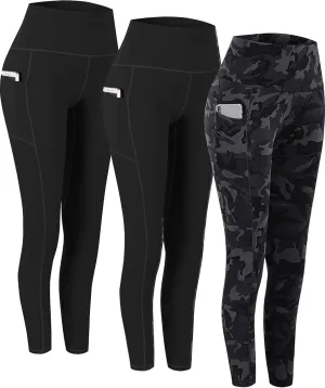 Fengbay 3 Pack High Waist Yoga Pants,Yoga Pants for Women Tummy Control Workout Pants 4 Way Stretch Leggings with Pockets