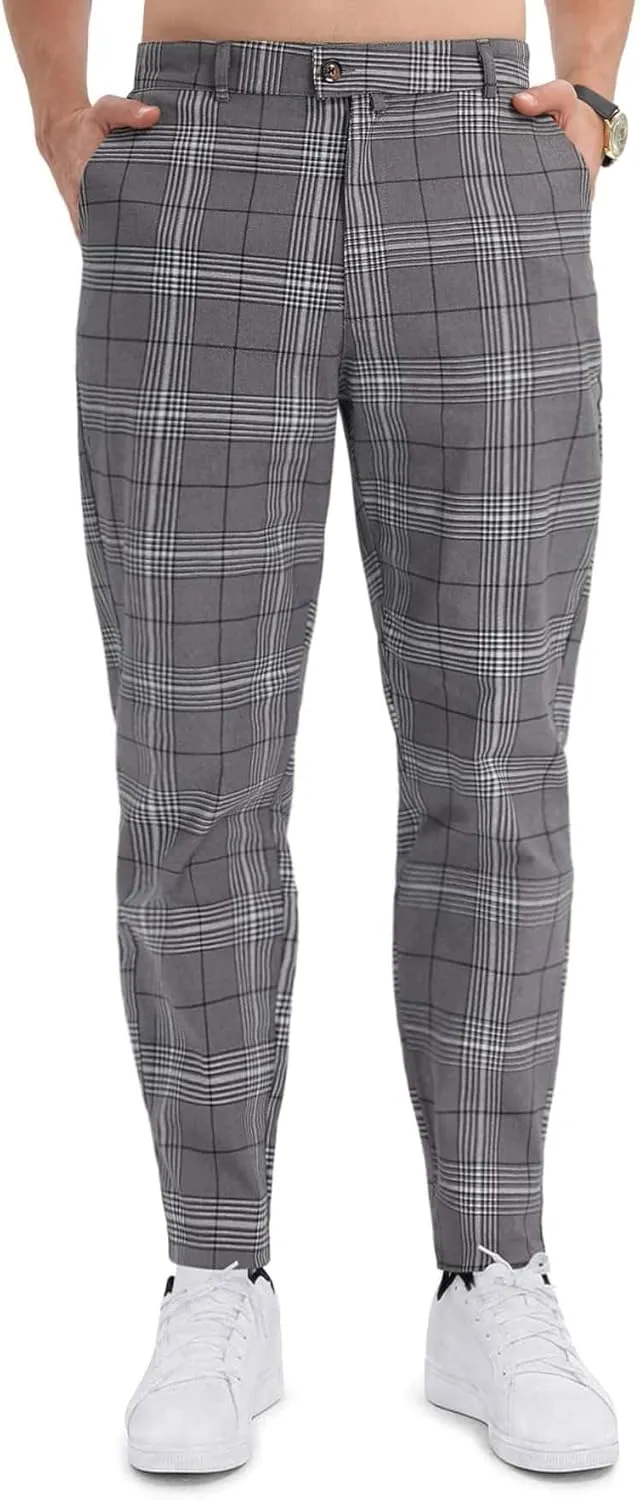 Floerns Men's Plaid Dress Pants Flat Front Casual Business Suit Trousers