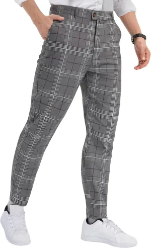 Floerns Men's Plaid Dress Pants Flat Front Casual Business Suit Trousers