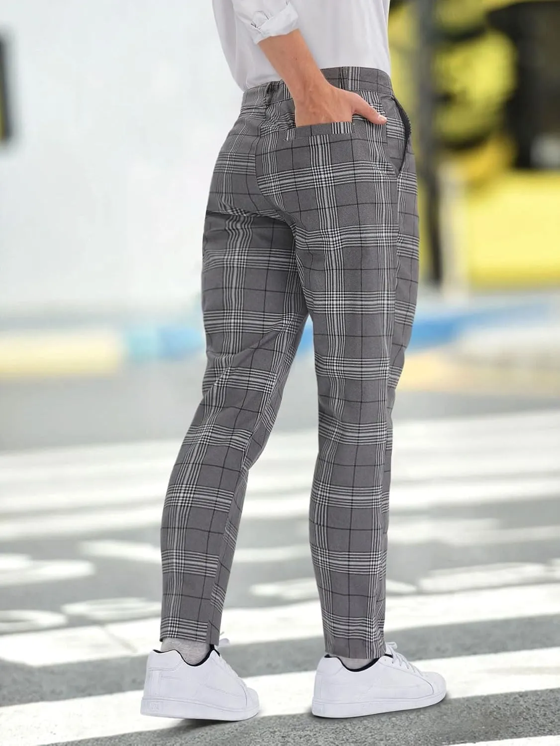 Floerns Men's Plaid Dress Pants Flat Front Casual Business Suit Trousers