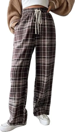 Floerns Women's Plaid Print Elastic Waist Sleepwear Pajama Bottom Pants