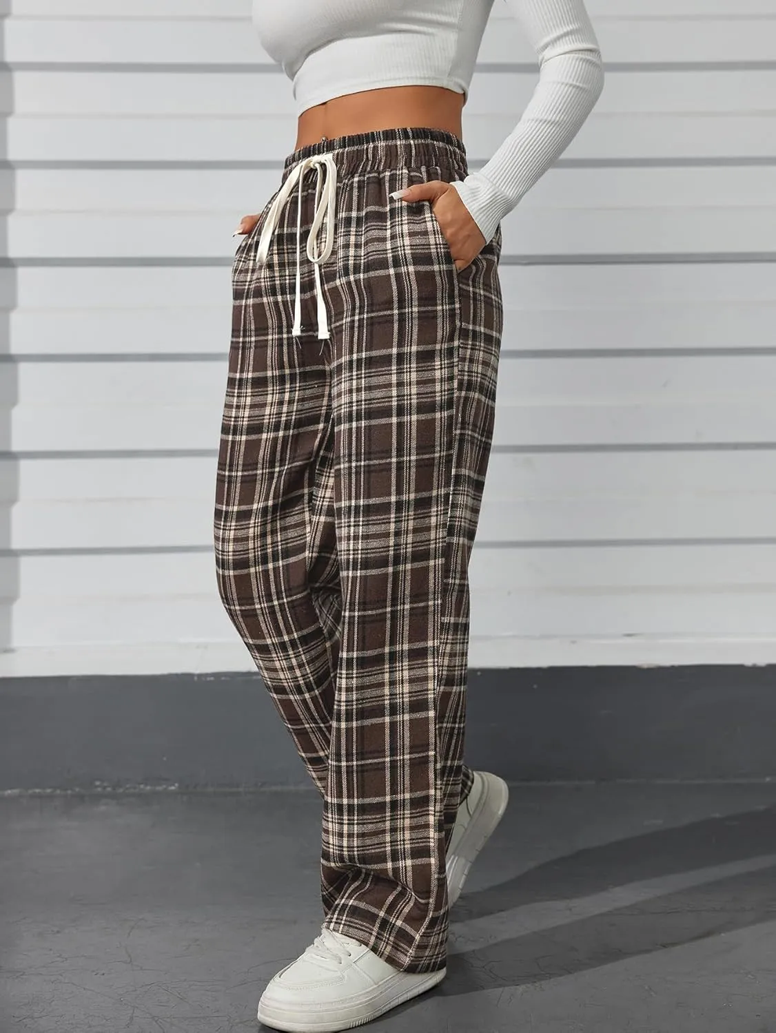 Floerns Women's Plaid Print Elastic Waist Sleepwear Pajama Bottom Pants