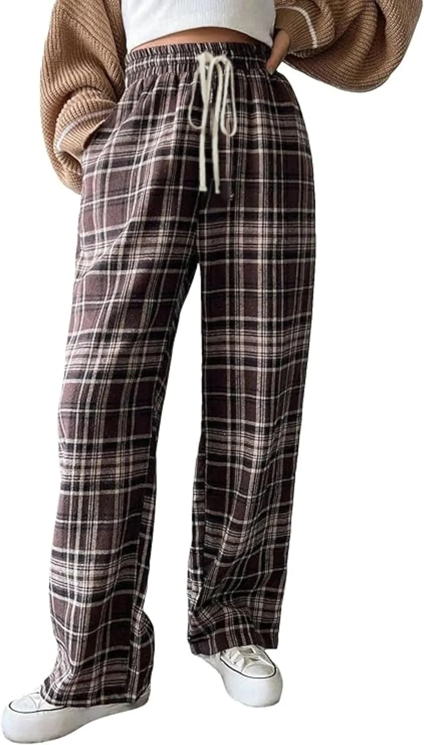 Floerns Women's Plaid Print Elastic Waist Sleepwear Pajama Bottom Pants